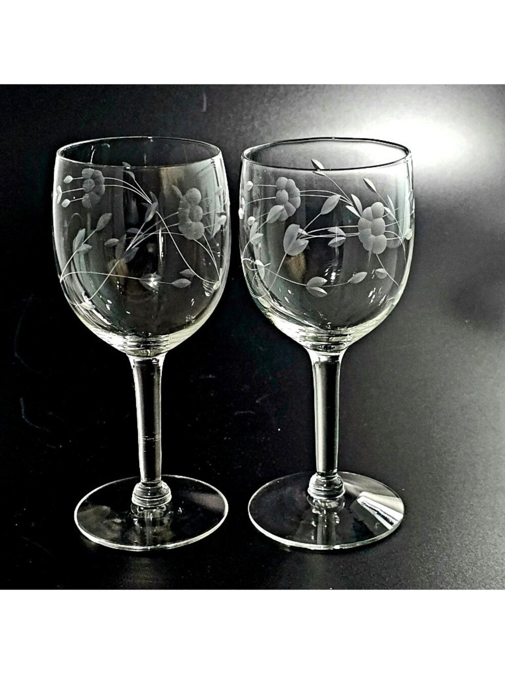 2 Princess House Heritage Water Goblets 6" vintage etched glasses Crystal romant